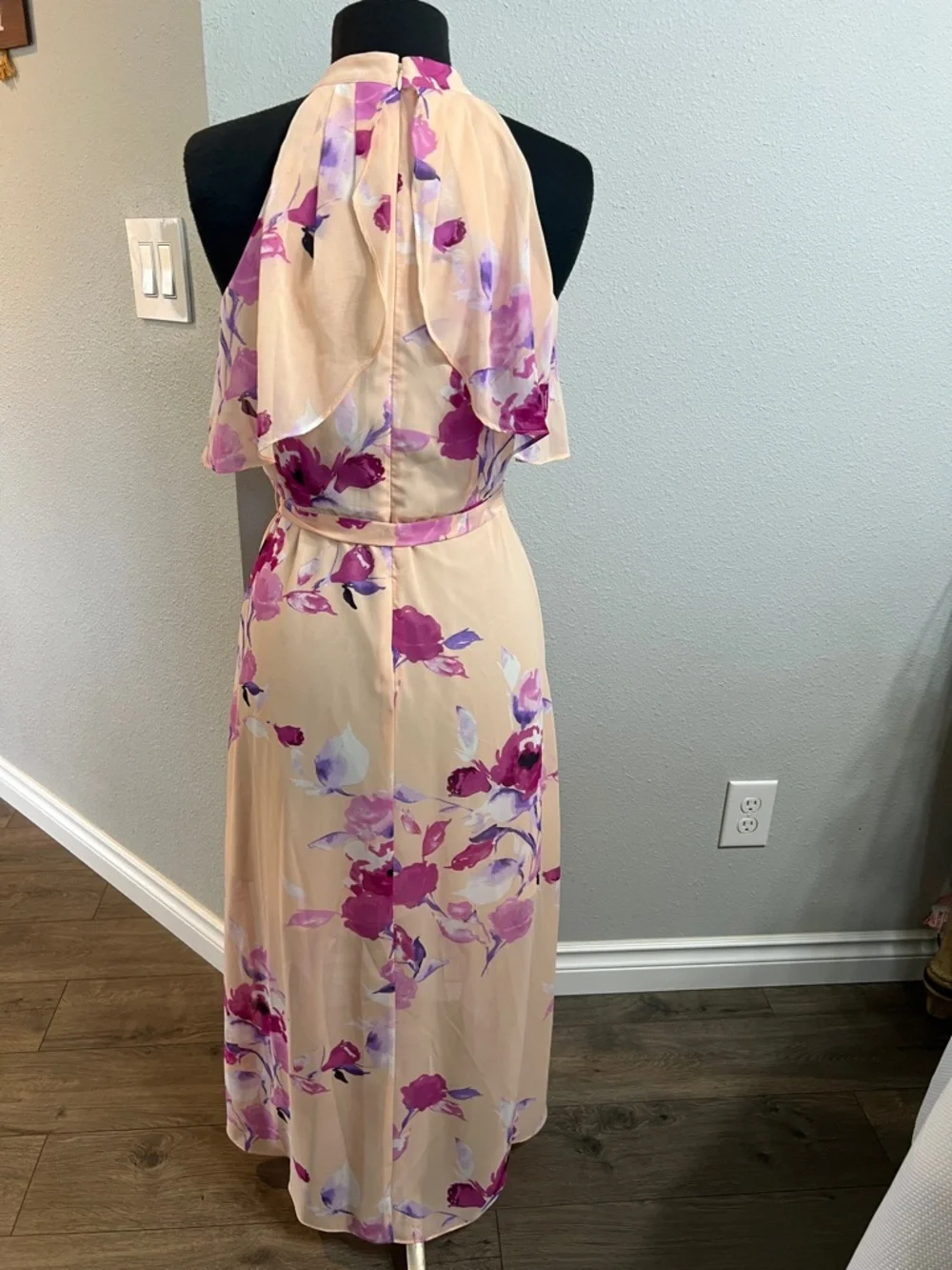 Eliza J Peach Halter High-Low Dress with Pink & Purple Floral Print - Picture 3 of 8